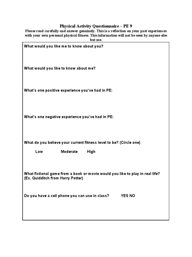 Physical Activity Questionnaire Pdf