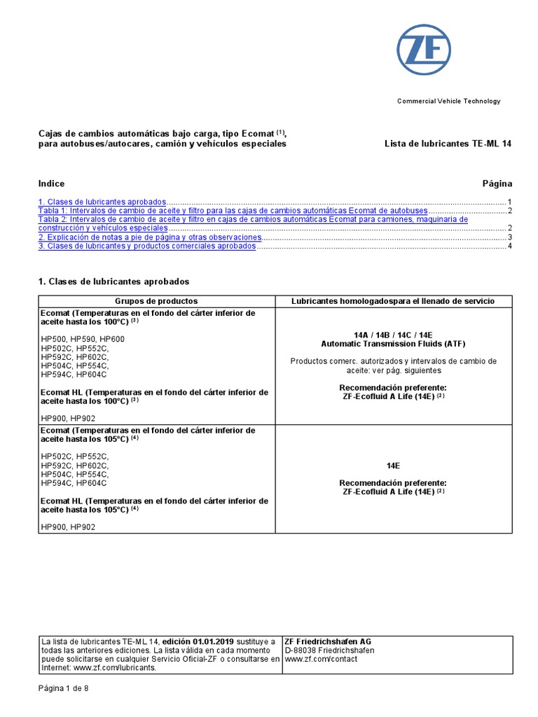 ZF Ecomat | PDF | Lubricante | Transmisión (Mecánica)