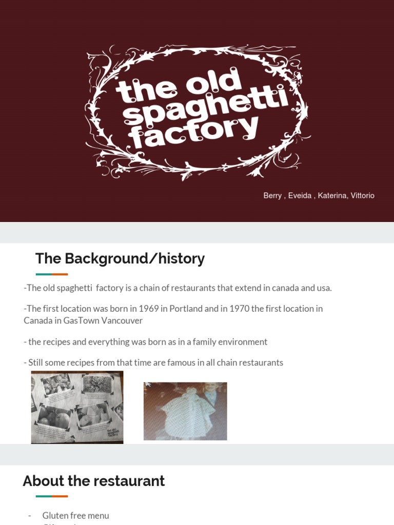 Old Spaghetti Factory | PDF | Menu | Entrée