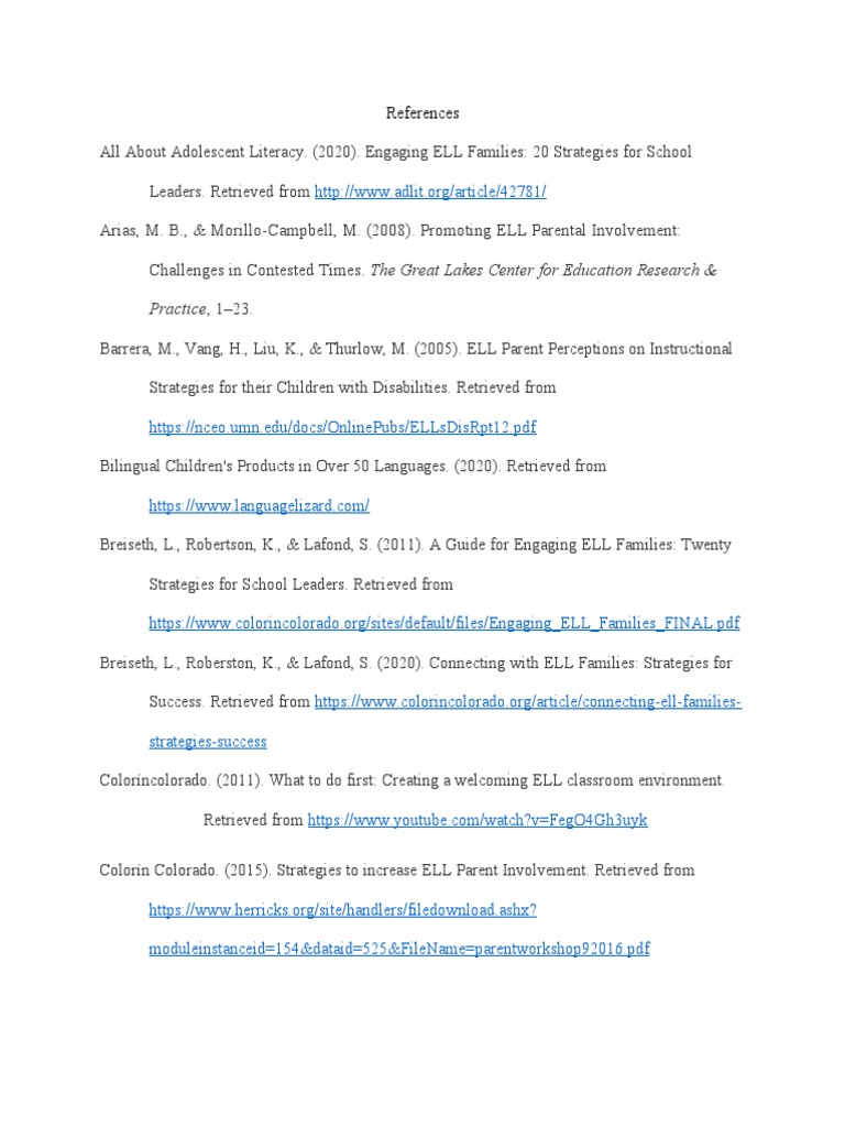 Ell Involvement References | PDF | English As A Second Or Foreign ...