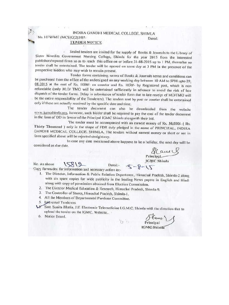 Tender for Library Books Supply IGMC | PDF | Business