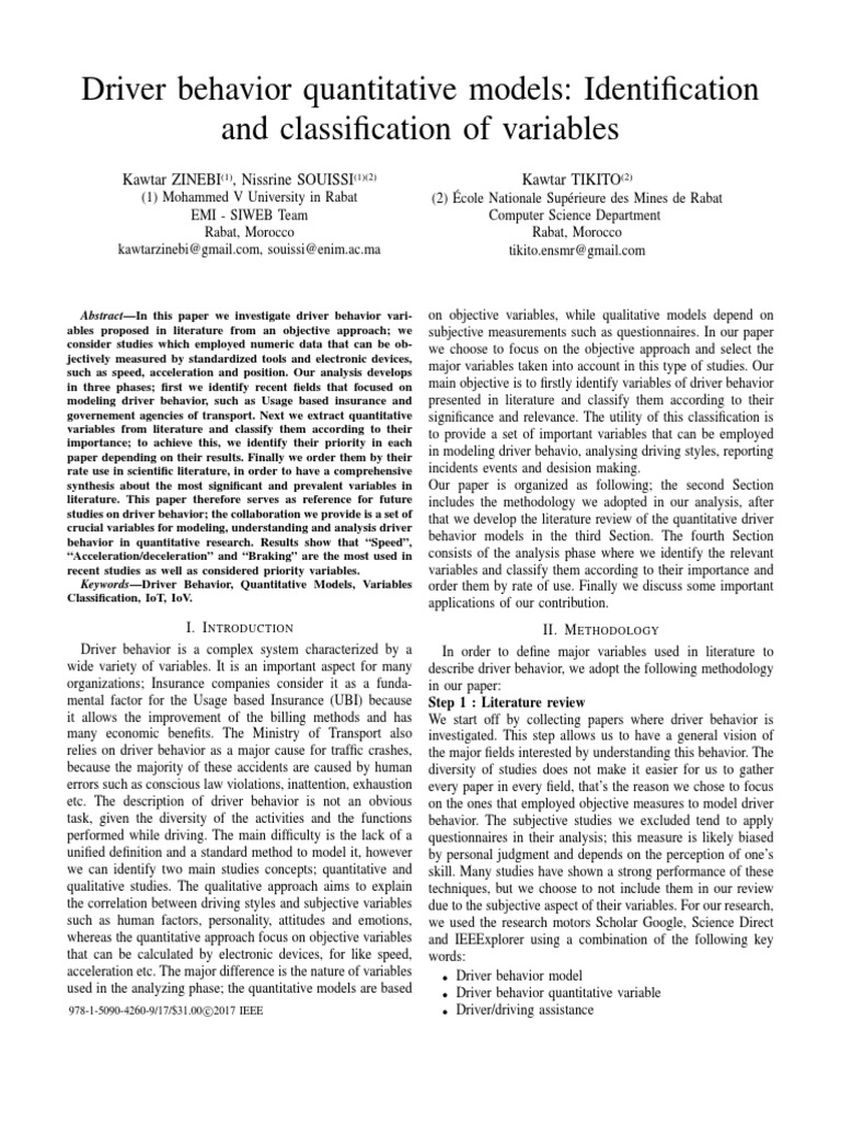 Quantitative Models of Driver Behavior | PDF | Quantitative Research ...
