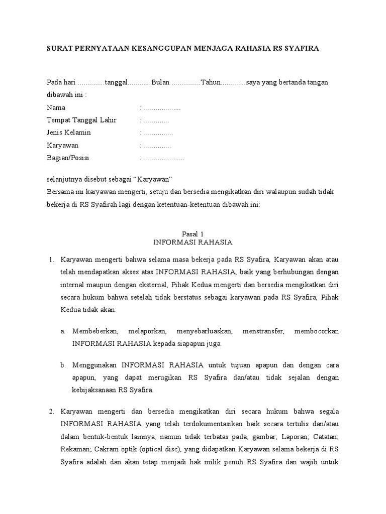 Kumpulan Contoh Surat Pernyataan Rahasia Perusahaan Terbaru 