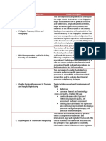 Tourism and Hospitality Core Course Description