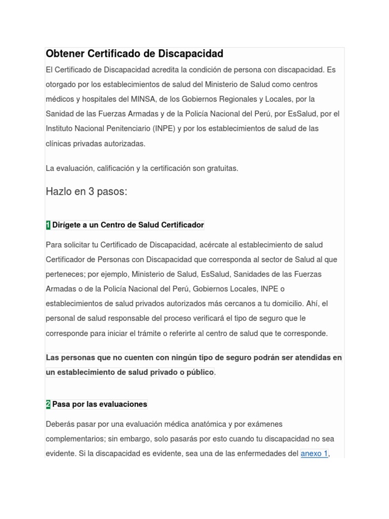 Obtener Certificado de Discapacidad | PDF | Invalidez | Cuidado de la salud