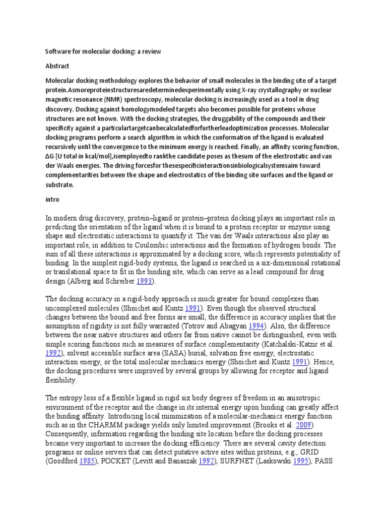 Software For Molecular Docking - A Review | PDF | Docking (Molecular ...