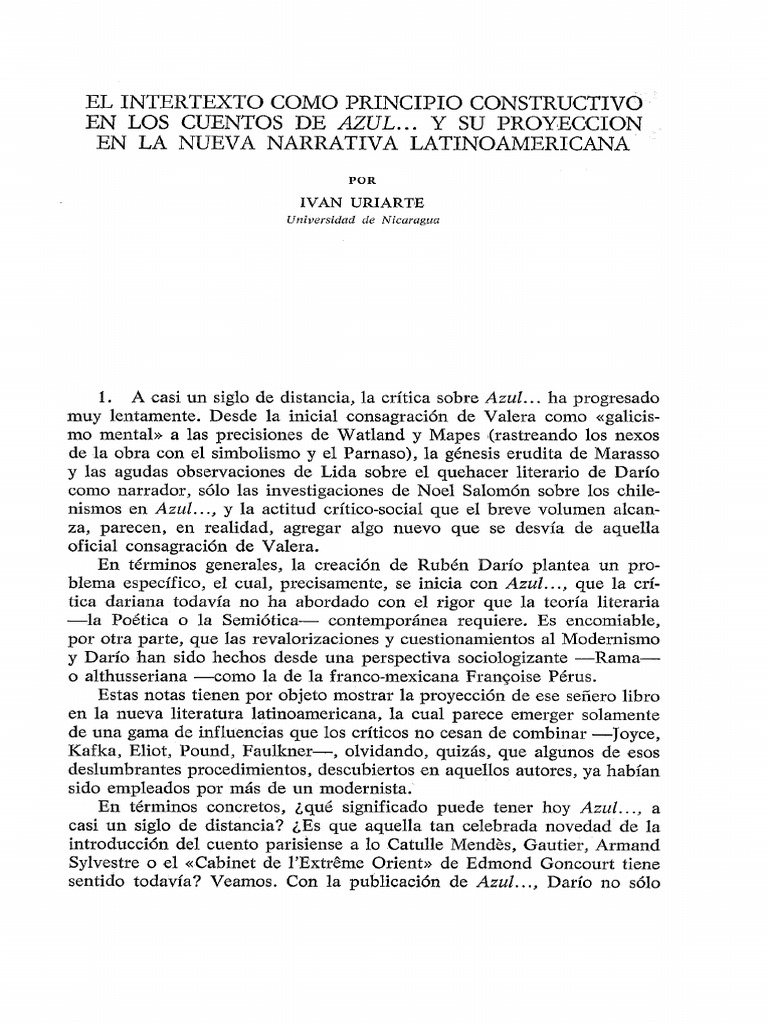 El Intertexto Como Principio Compositivo en Azul PDF | PDF ...