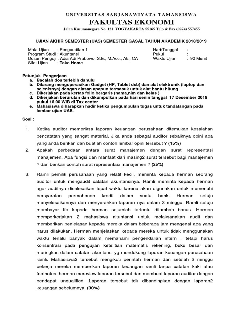Soal Uas Pengauditan