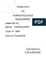 Assignment On Human Resource Management: Submitted To