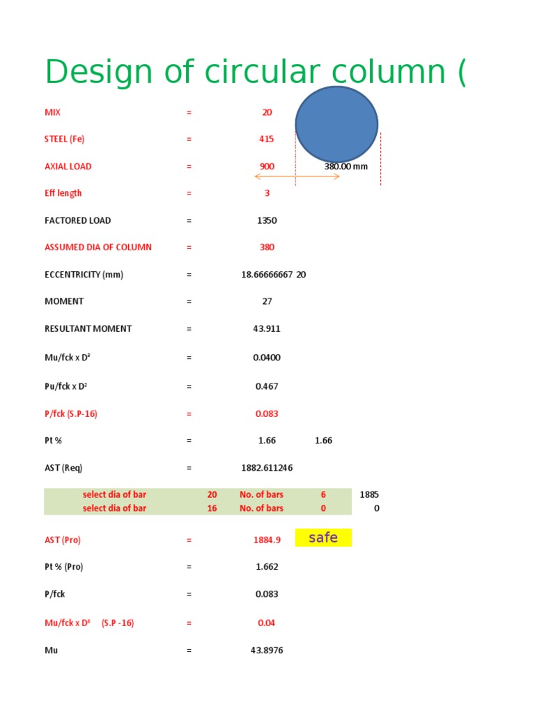 Circular Column Design Excel Sheet | PDF | Nature