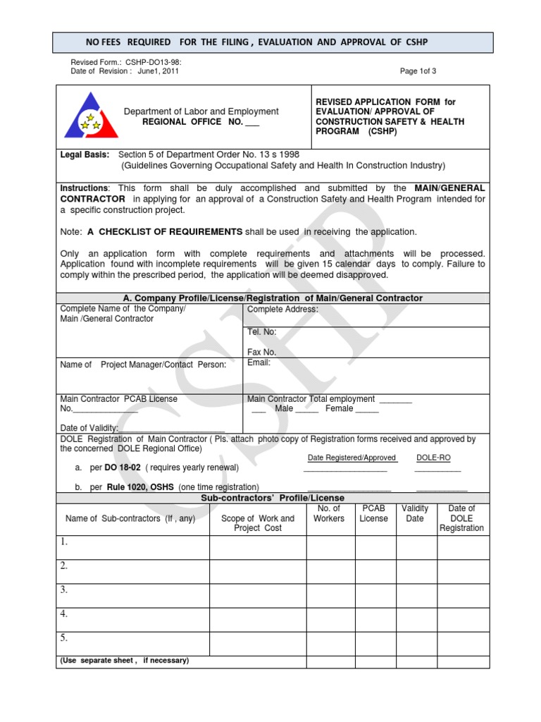 Construction Safety Program Application Form | PDF | Occupational ...