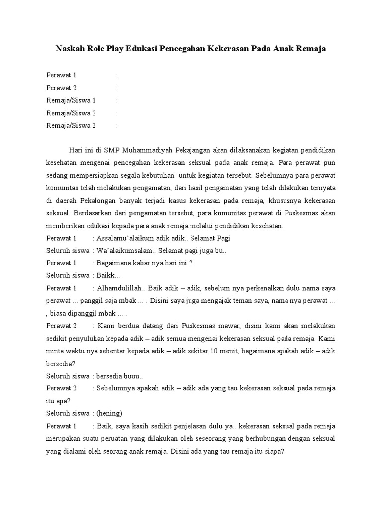 Naskah Role Play Edukasi Pencegahan Kekerasan Pada Anak Remaja | PDF