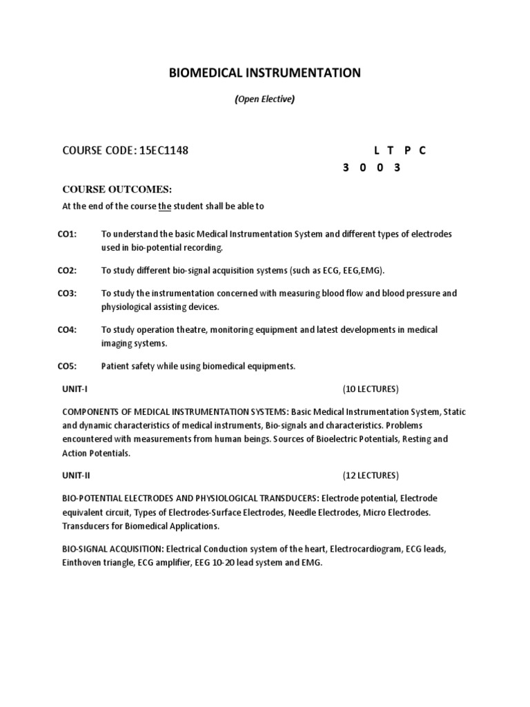 Biomedical Instrumentation Course Overview | PDF | Medical Ultrasound ...