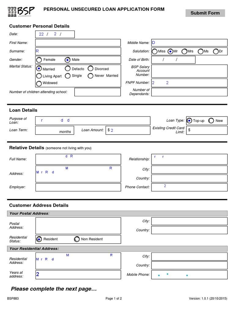 Bsp Personal Asset Loan Requirements