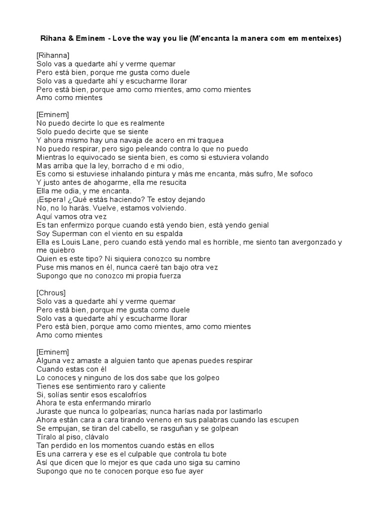 Paroles De Eminem Love The Way You Lie Love The Way You Lie | PDF | Entretenimiento (general)