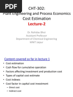 CHT-302: Cost Estimation: Plant Engineering and Process Economics