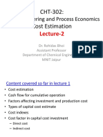 CHT-302: Cost Estimation: Plant Engineering and Process Economics
