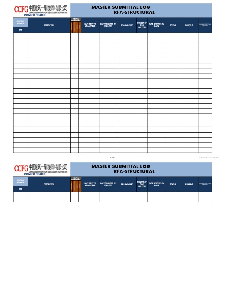 Master Submittal Log Rfa-Structural: (Name of Project) | PDF | Computer ...