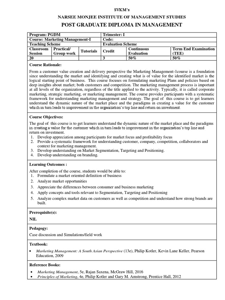 Marketing Management Course Overview | PDF | Market Segmentation ...