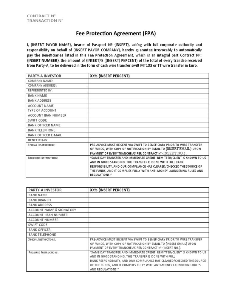 Fee Protection Agreement Overview | PDF | Wire Transfer | Payments