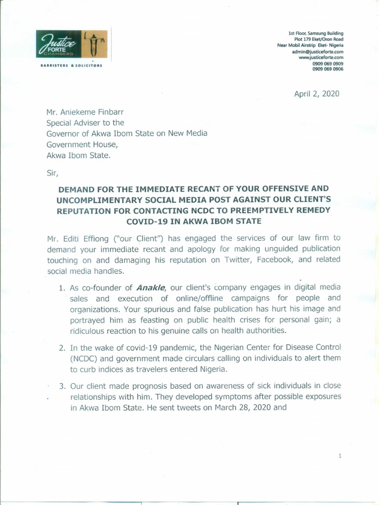 Letter To Desist From Defamation PDF | PDF