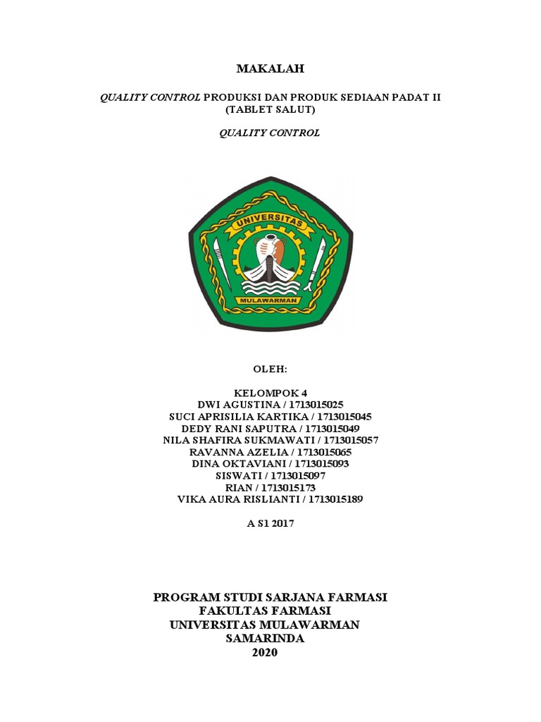 Makalah Quality Control Produksi Dan Produk Sediaan Padat Ii