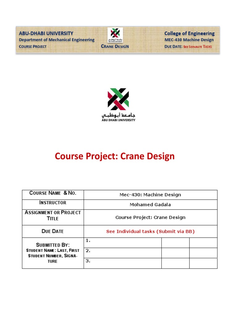 0 Mec-430 Proj Crane Design PDF | PDF | Design | Stress (Mechanics)