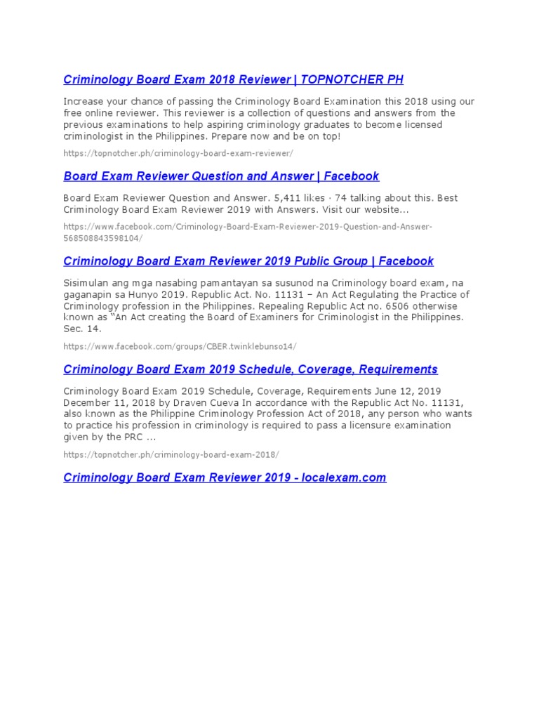 Criminology Board Exam Reviewer With Answer Key | PDF