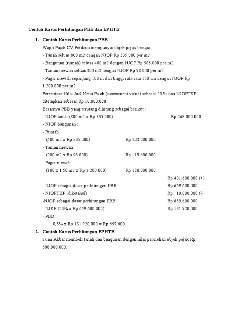 Contoh Kasus Perhitungan Pbb Dan Bphtb Pdf
