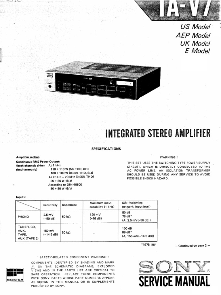Sony Ta-V7 Service | PDF