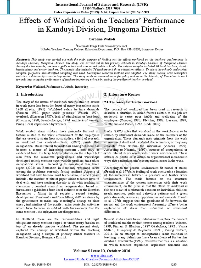 Effects of Teacher Workload in Bungoma | PDF | Occupational Stress ...