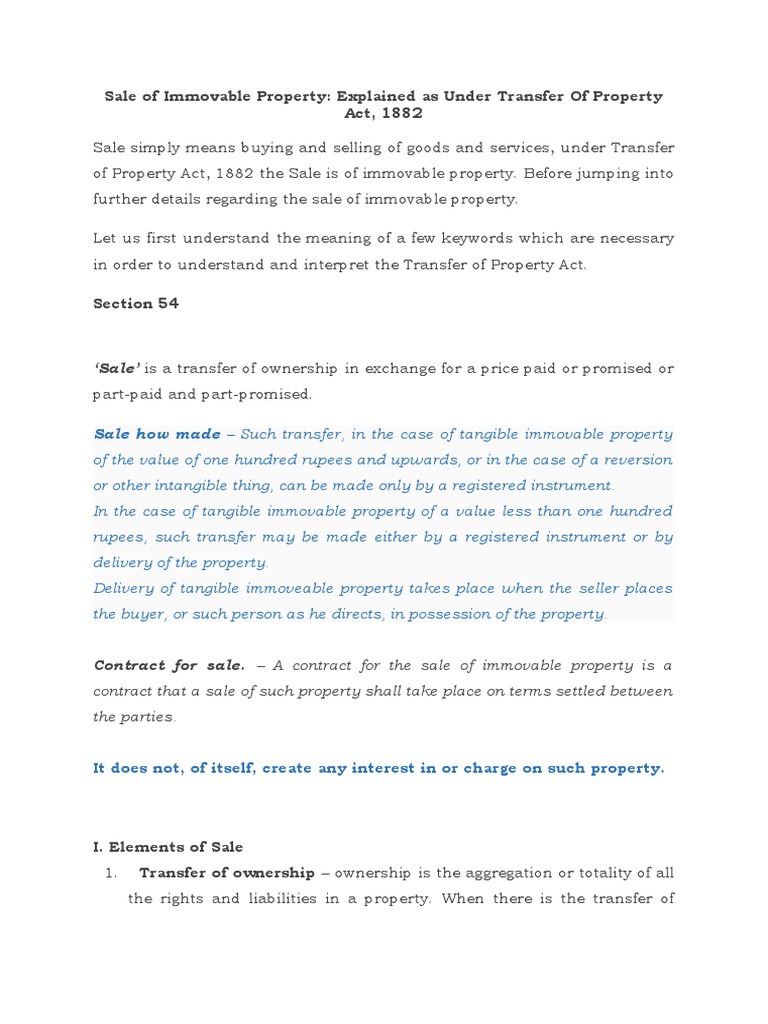 Sale of Immovable Property PDF Property Ownership