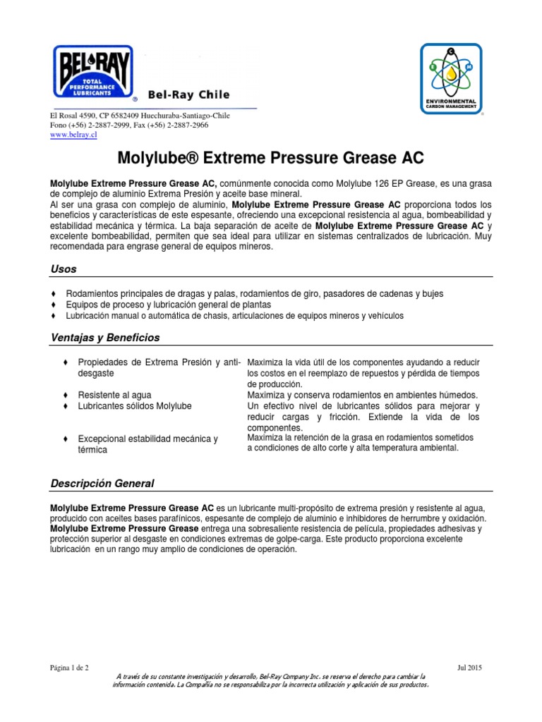 Molylube Extreme Pressure Grease AC PDF Lubricante Aluminio