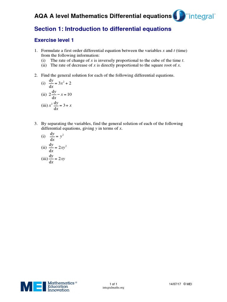 AQA A Level Differential Equations Guide | PDF
