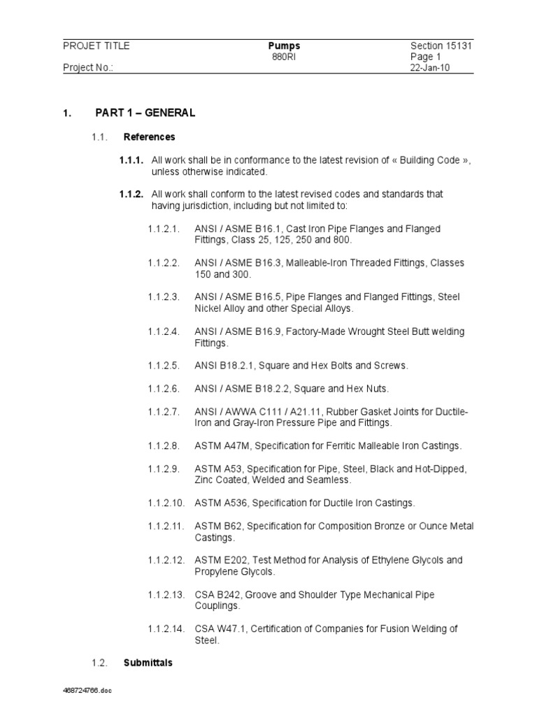 Part 1 - General: Pumps | PDF | Pipe (Fluid Conveyance) | Pump