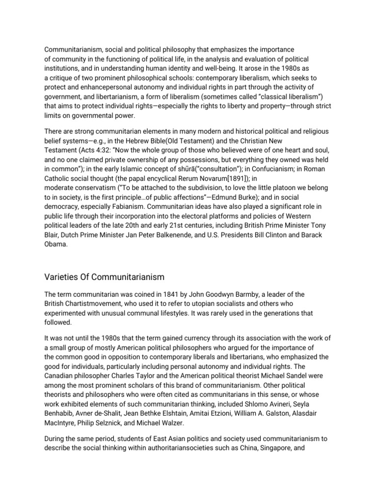 Varieties Of Communitarianism Pdf Liberalism Philosophical Theories