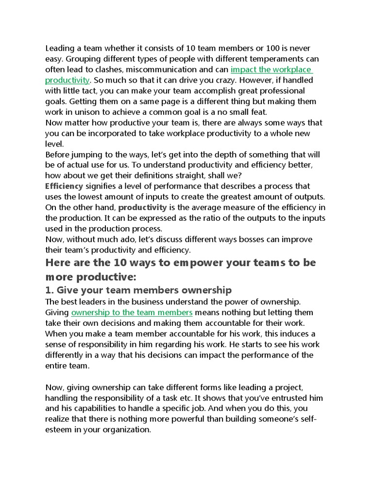 Ways To Improve Team Productivity | PDF | Incentive | Economies