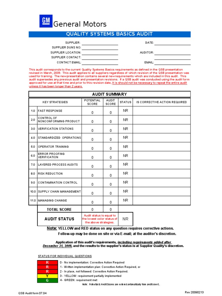 General Motors Quality Systems Basics Audit PDF Verification And