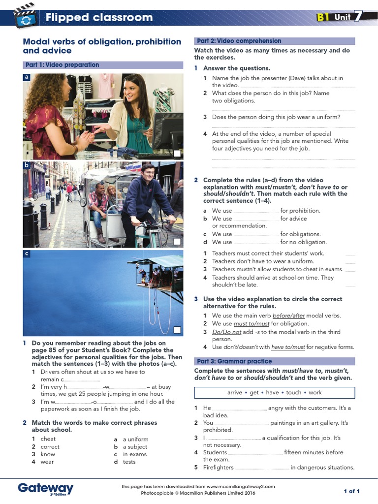 B1 Unit 7 Flipped Classroom Video Worksheet Pdf Verb Test