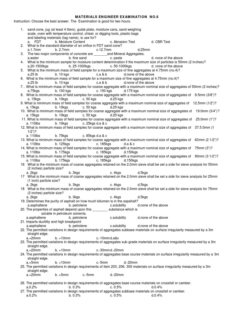 Materials Engineer Examination No.6 PDF Asphalt Concrete