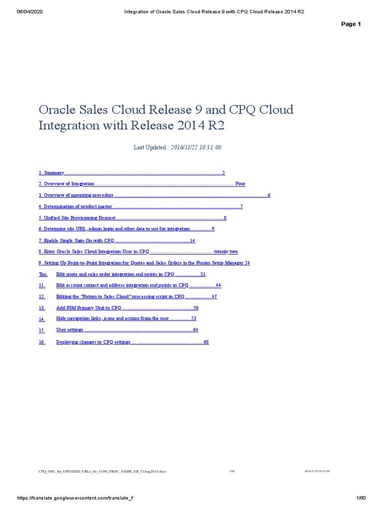 Integration of Oracle Sales Cloud Release 9 With CPQ Cloud Release 2014 ...