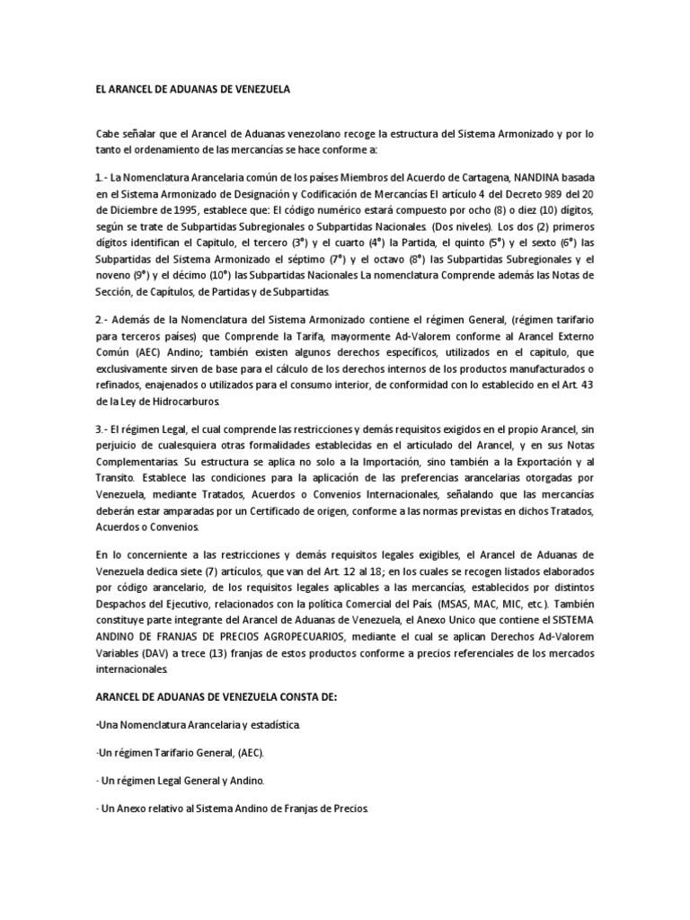 El Arancel de Aduanas de Venezuela 2 PDF | PDF | Arancel | aduana