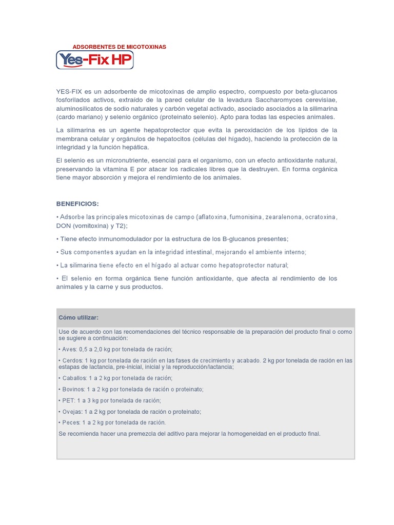 Adsorbente Yes-Fix para Micotoxinas | PDF