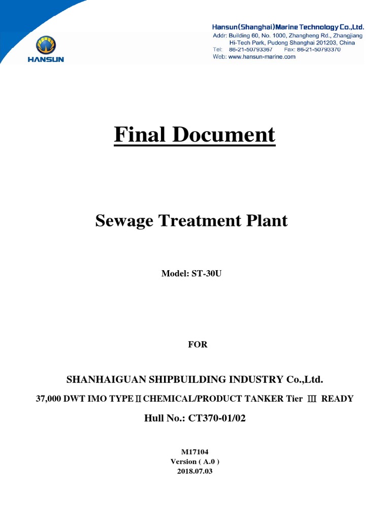 ST-30U Sewage Treatment Plant Manual | PDF | Sewage Treatment ...