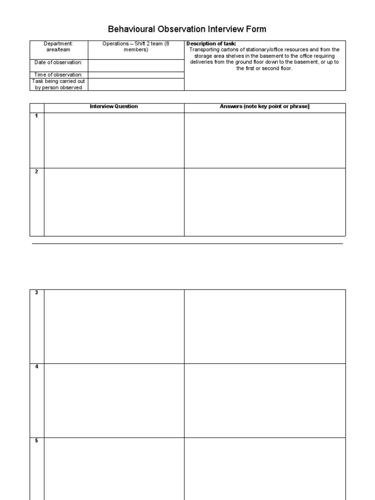 Behavioral Observation Interview Form | PDF