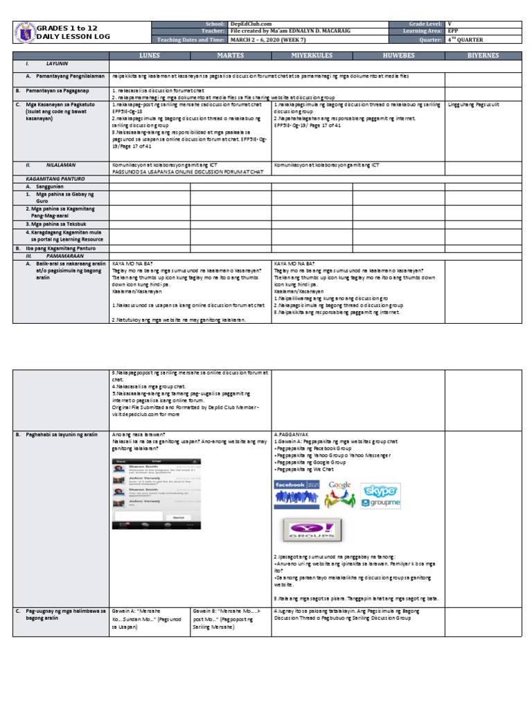 DLL - Epp 5 - Q4 - W7 | PDF