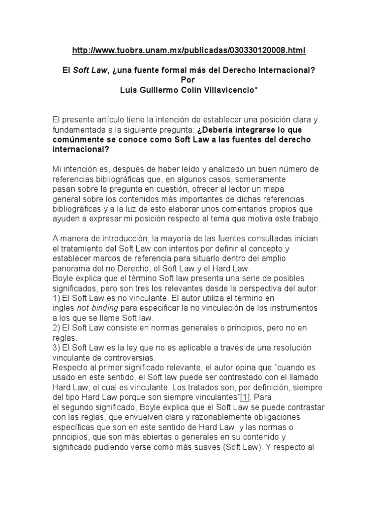 El Soft Law en el Derecho Internacional | PDF | Fuentes del derecho ...