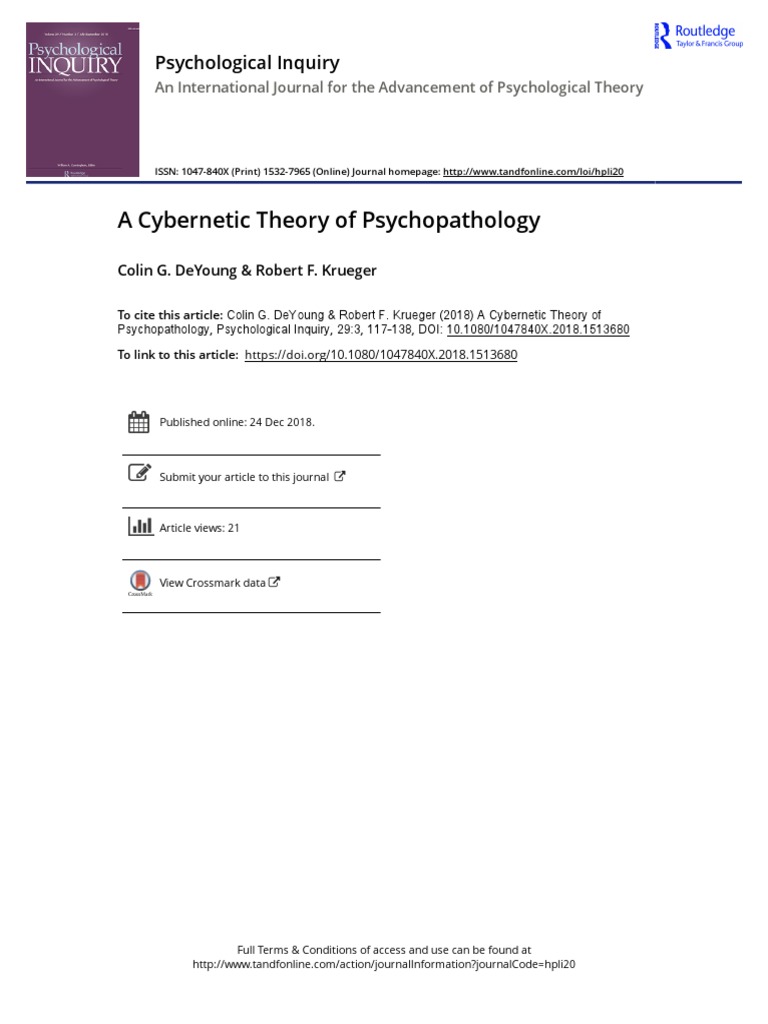 Deyoung Krueger 18 A Cybernetic Theory Of Psychopathology Pdf Psychopathology Mental Disorder