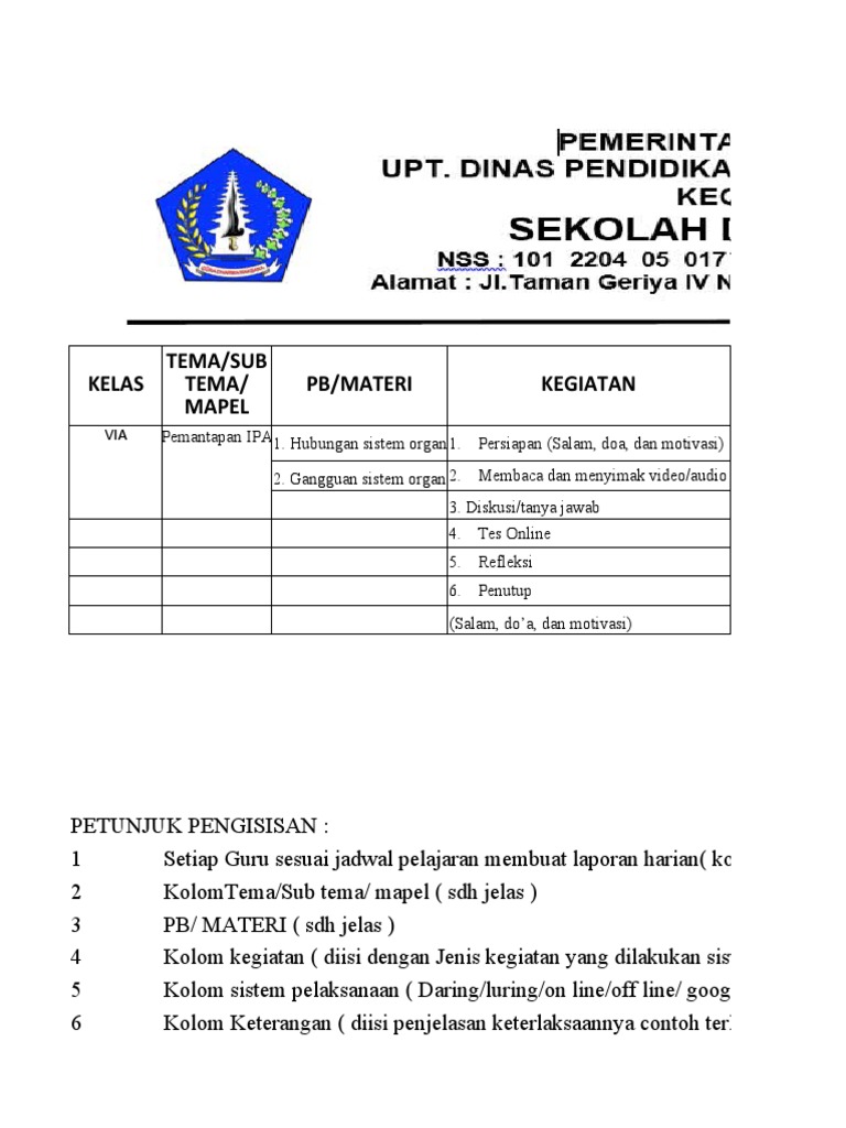 Form Laporan Belajar Di Rumah