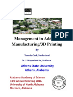 Management in Additive Manufacturing/3D Printing: Athens State University Athens, Alabama